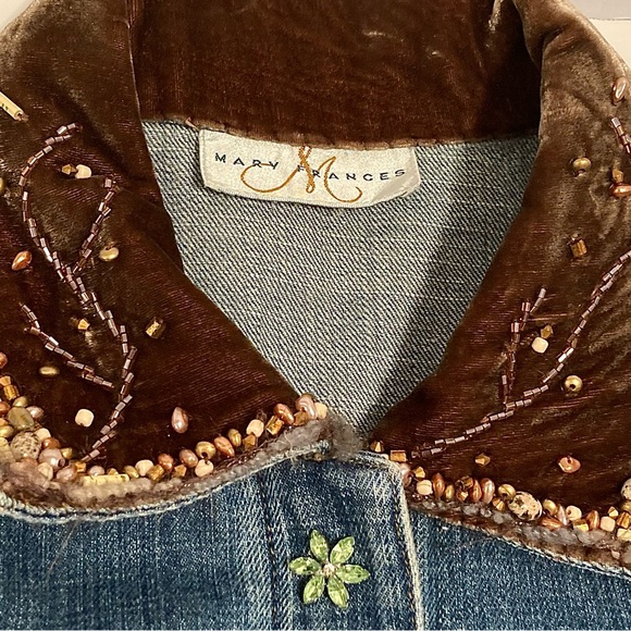 Spring Sale 🌼 Mary Frances beaded bejeweled fringe jean jacket snap up M/L - Picture 6 of 13